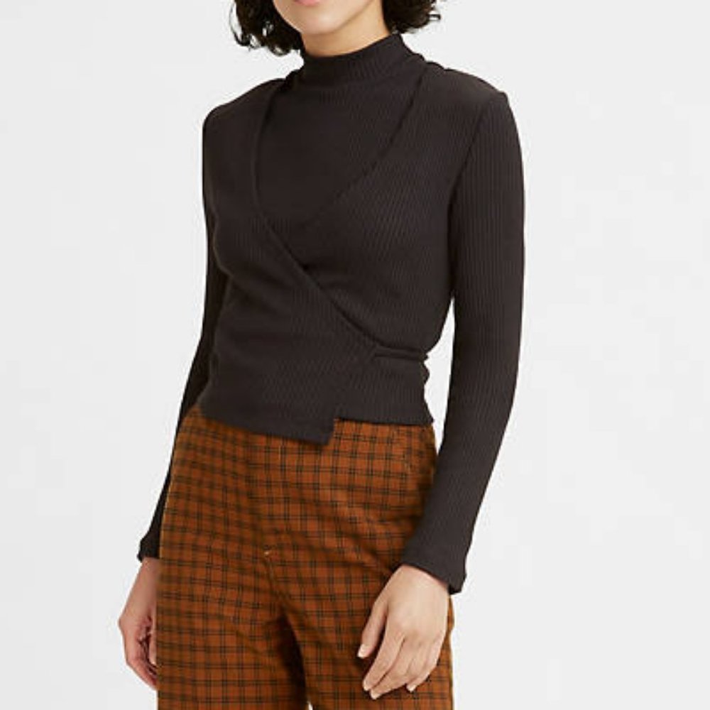 Levi's Vetiver Ribbed Mockneck Tank and Wrap Cardigan Crop Set
